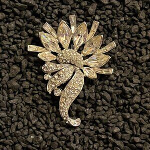 Vintage Bogoff Clear Rhinestone Large Floral Brooch